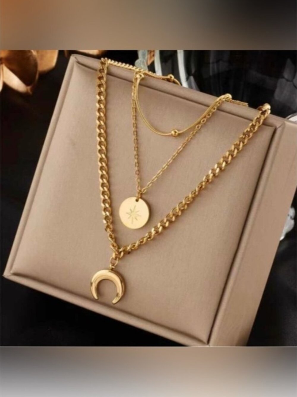 Gold Plated Stainless Steel Moon 1pc Multi Layered Necklace